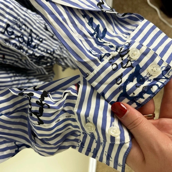 Chico’s • Blue & White Stripe Martini Button Up Conversational Shirt - Picture 7 of 8